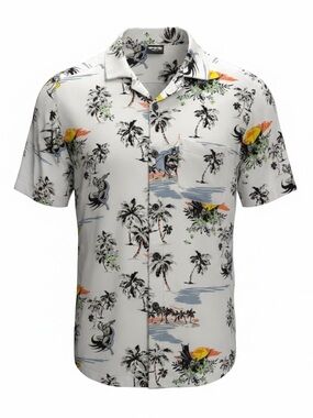 Men's Batman White Tropical Print Short Sleeve Shirt